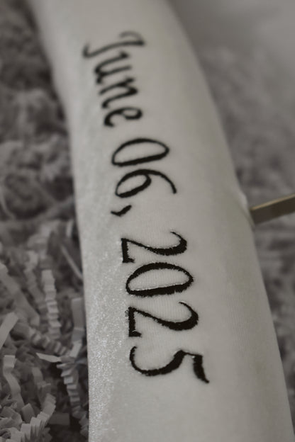 Ivory velvet wedding hanger with black embroidery 
